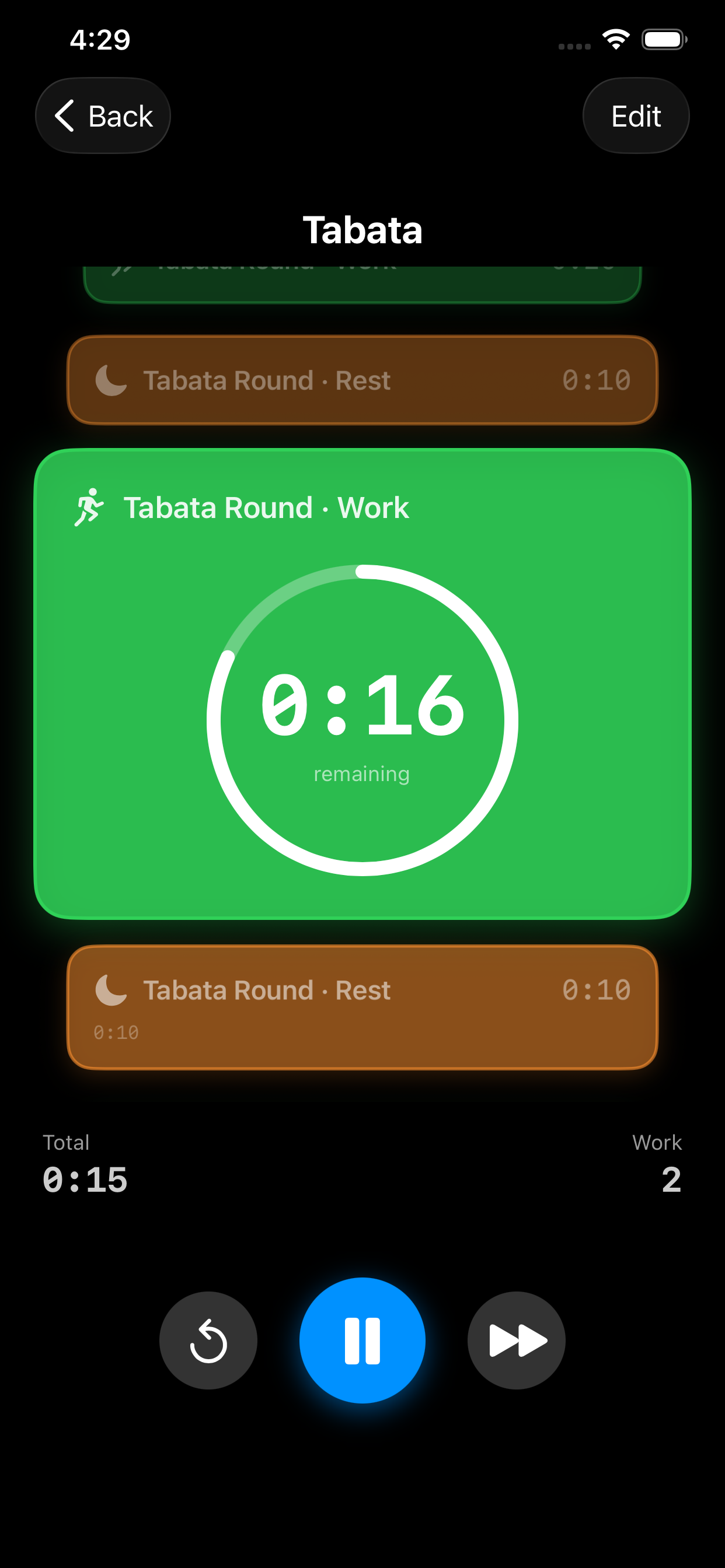 Active timer with countdown circle